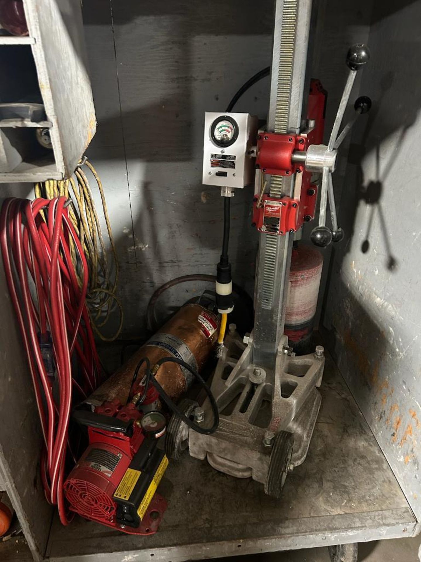 Cabinet w/ Milwaukee Dymo-Rig Diamond Coring Stand 4130 w/ Milwaukee ...