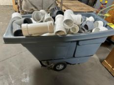 PVC Pipe Fittings, Various Sizes, in Poly Wheeled Dump Tote (New)