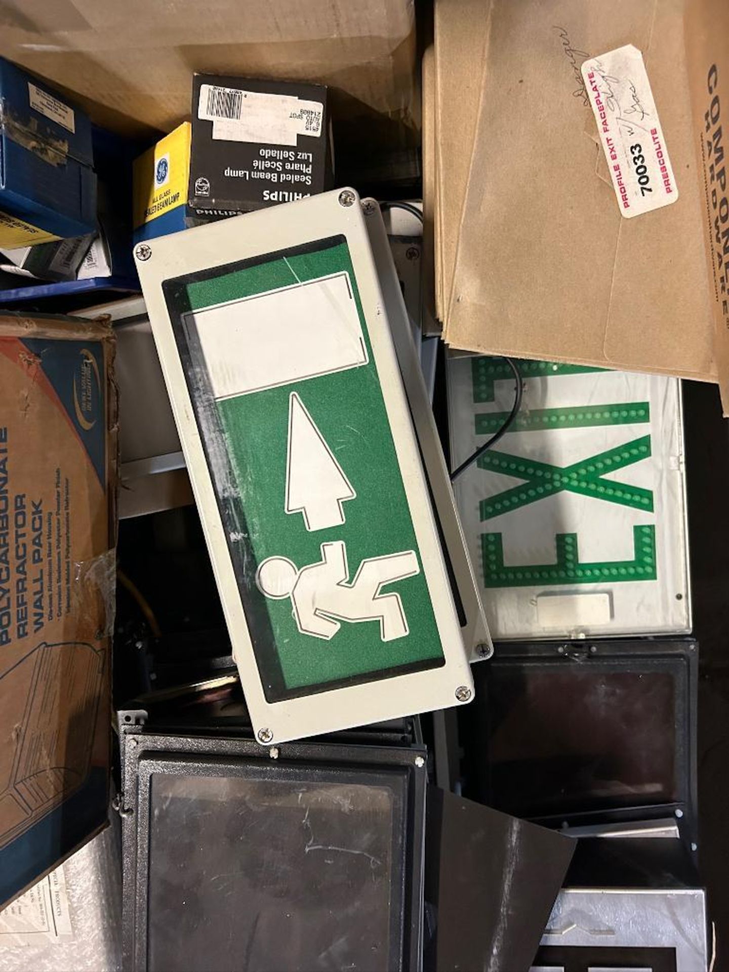 { Group of lots: 1, 2, 3 } Pallet of Assorted Exit Signs, Safety Strobe ...
