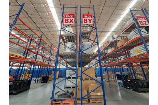 2 rows of storage racks measuring 11 meters long, 6 meters high, and 1. ...