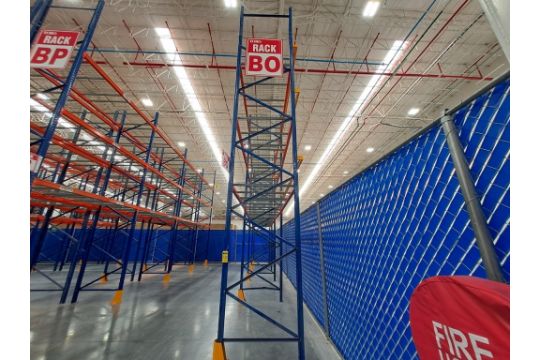 2 rows of storage racks measuring 11 meters long, 6 meters high, and 1. ...