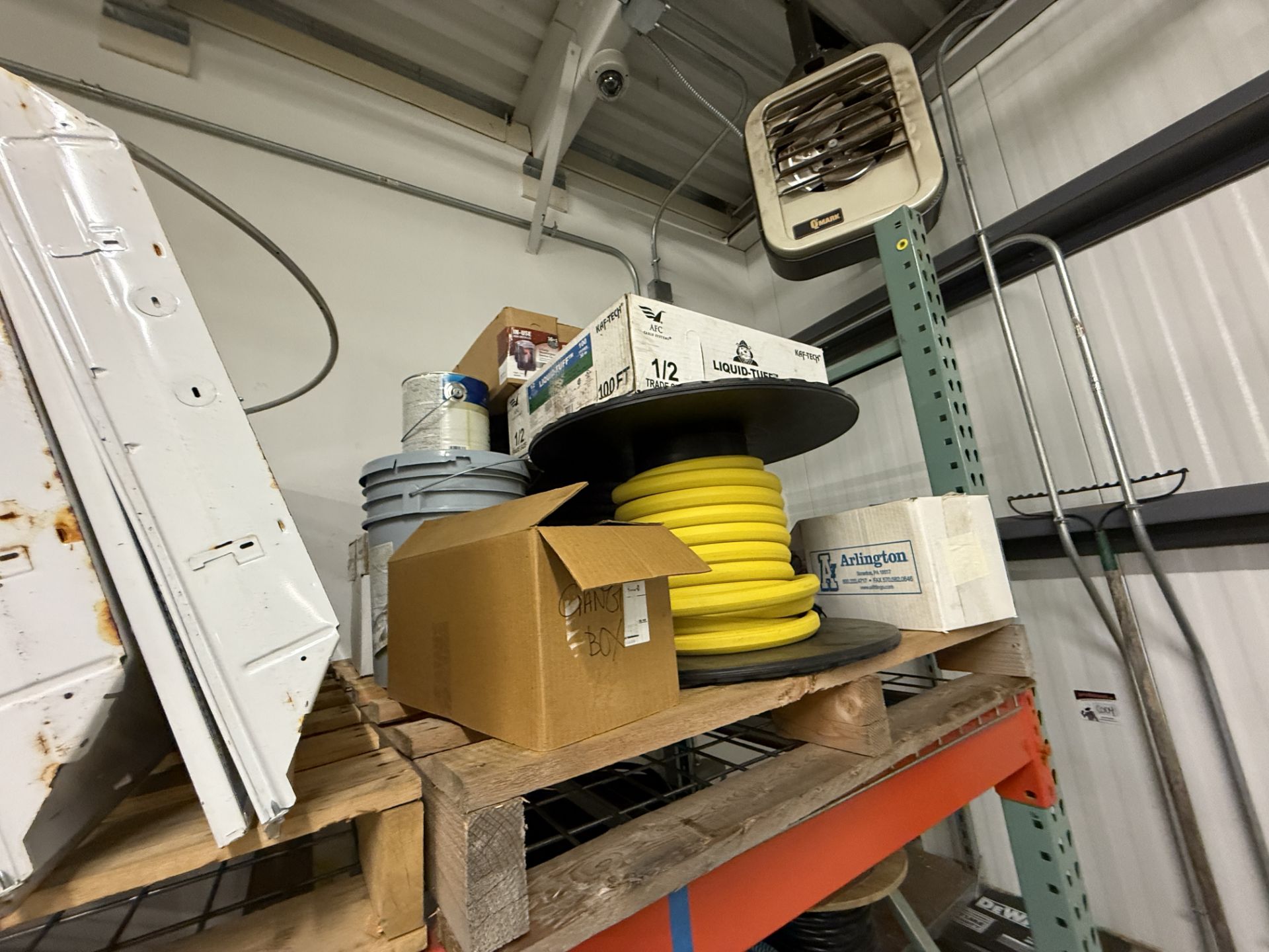 {Lot} on Pallet Racking C/O: Electrical Components, Wire, Lights, Hose ...