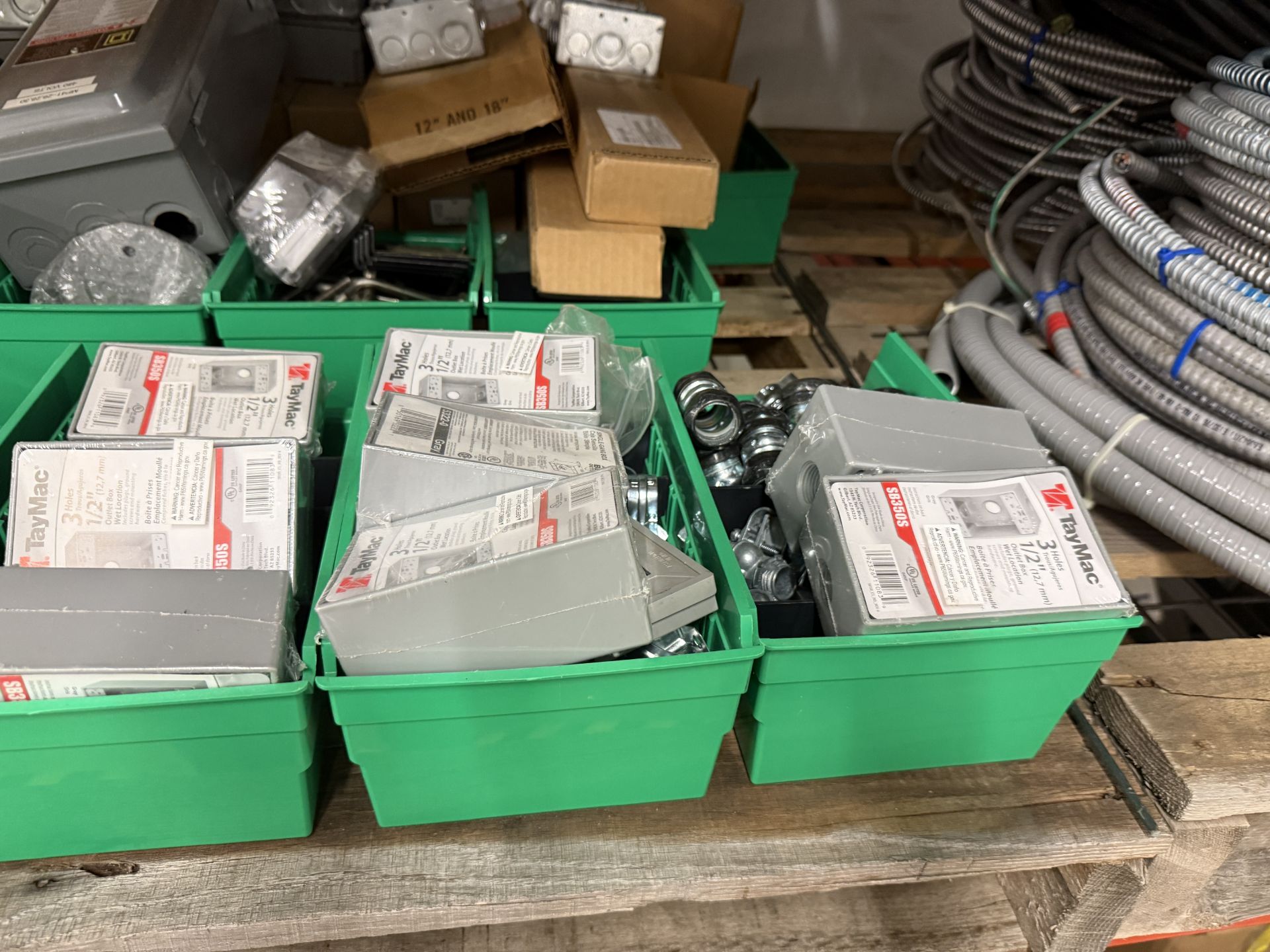{Lot} on Pallet Racking C/O: Electrical Components, Wire, Lights, Hose ...