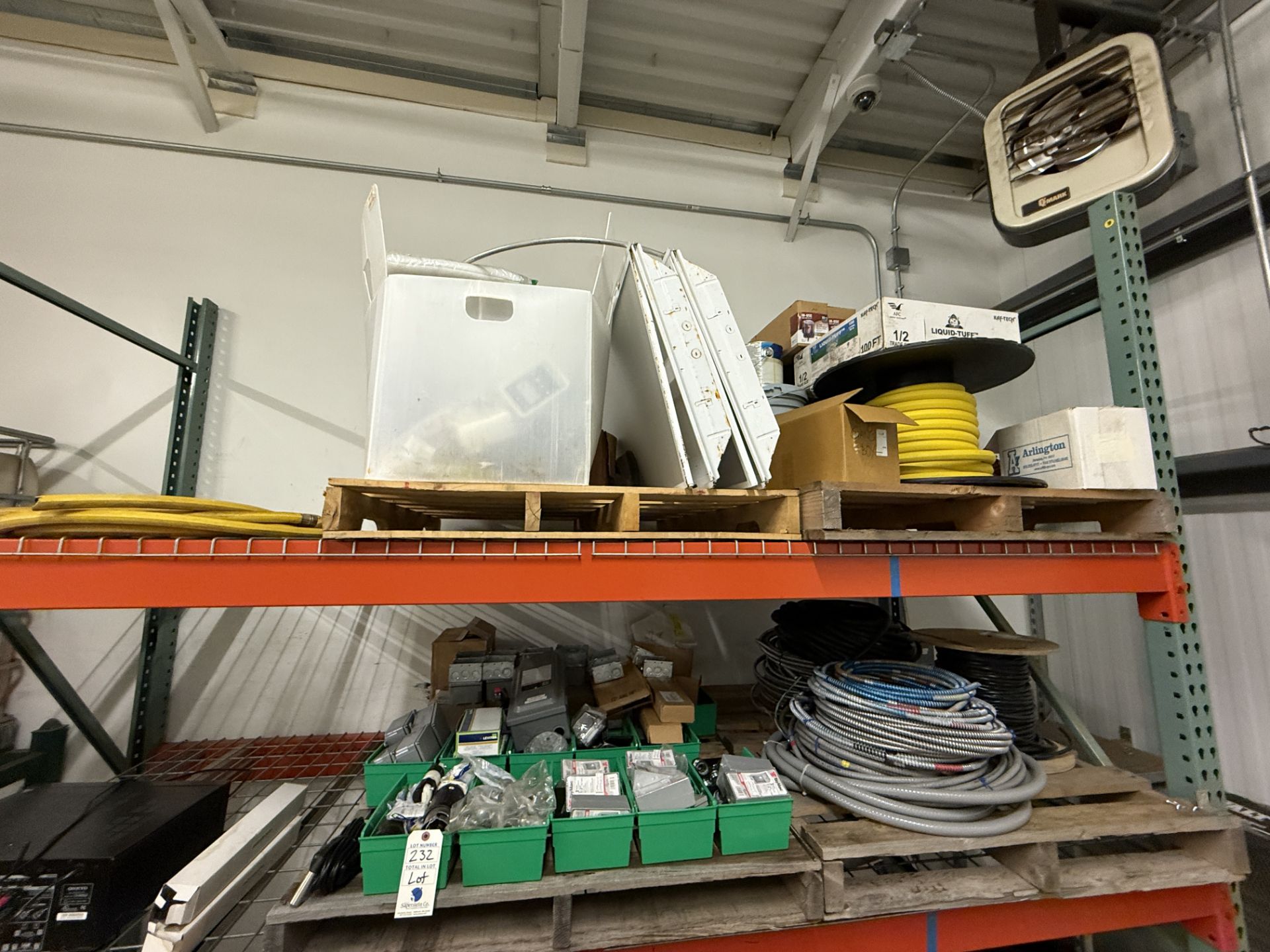 {Lot} on Pallet Racking C/O: Electrical Components, Wire, Lights, Hose ...