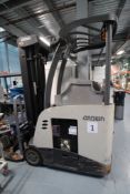 FORKLIFT, CROWN MDL RC5525-30 STAND UP COUNTER BALANCE, 3000 LB CAP. AT 24", 36 VOLT, NO CHARGER, S/