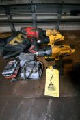 LOT OF BATTERY OPERATED DRILLS, DEWALT & BAUER, chargers included (Located at: Industrial Material C