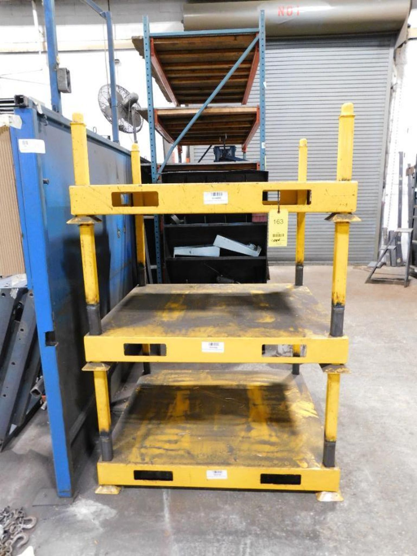 Material Code Pockets For Racks LOT: (3) Stackable Storage Racks w/Fork Pockets, 48