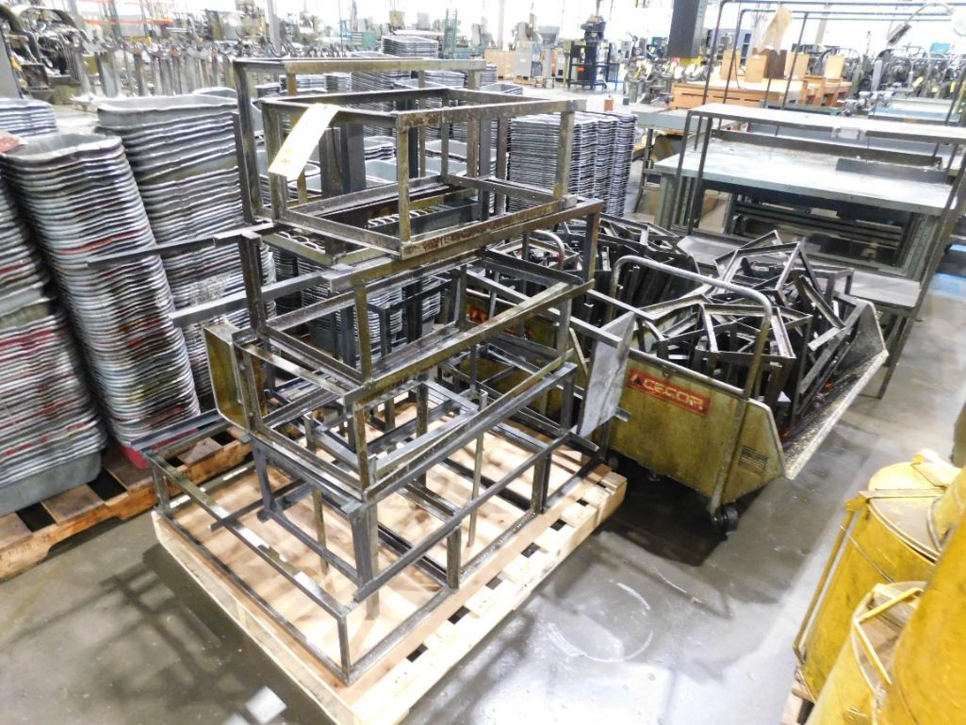 LOT: Assorted Steel Racks on Pallet, (2) Cecor Chip Carts