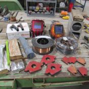 LOT: Welding Accessories: (2) Auto Darkening Helmets, Welding Rods, Welding Wire, Magnetic Arrows