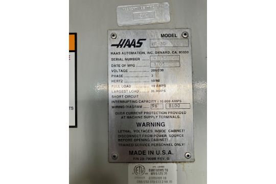 HAAS MODEL VF-3 CNC VERTICAL MACHINING CENTER, S/N 41157, NEW 2005 - Image 6 of 7