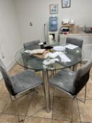 GLASS TOP TABLE WITH 4 CHAIRS (CHAIRS DAMAGED)