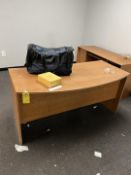 ASSORTED PIECES - WOOD FILE CABINET / 2- DESKS