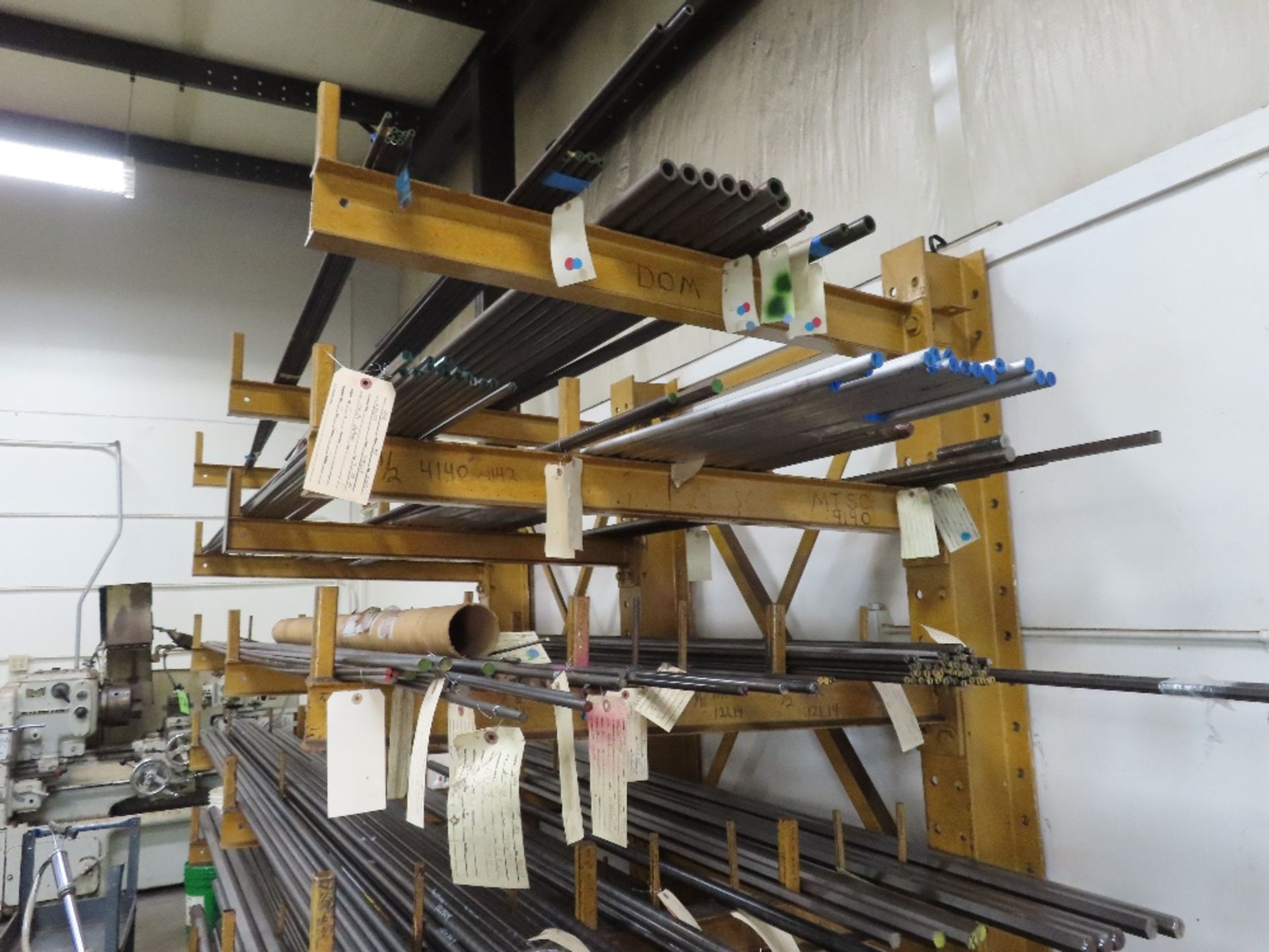 (Lot) Steel Bar Stock w/ Rack, Assorted Sizes