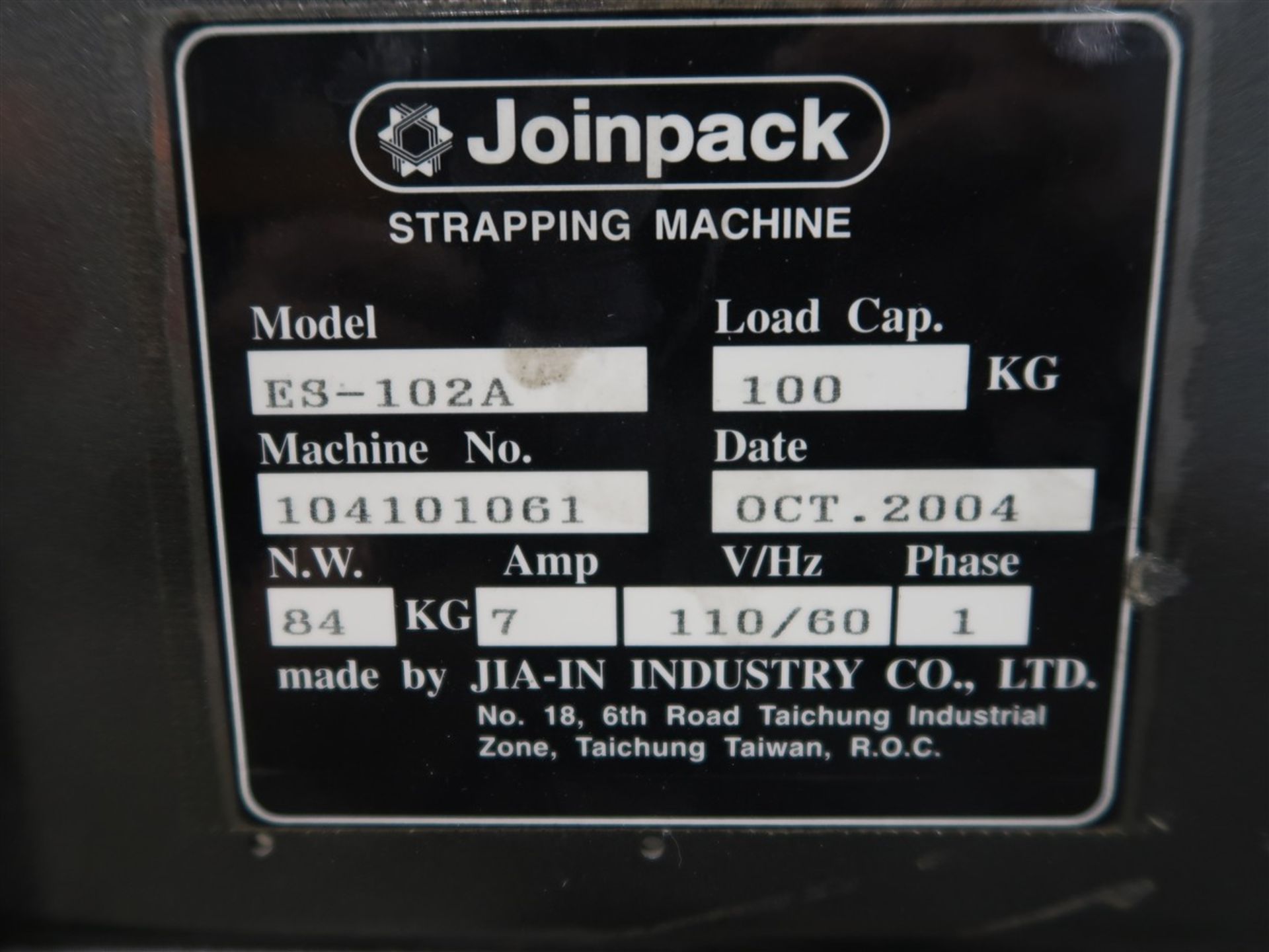 2004 Joinpack Polychem PC102 Strapping Machine Model ES-102A, S/N 104101061