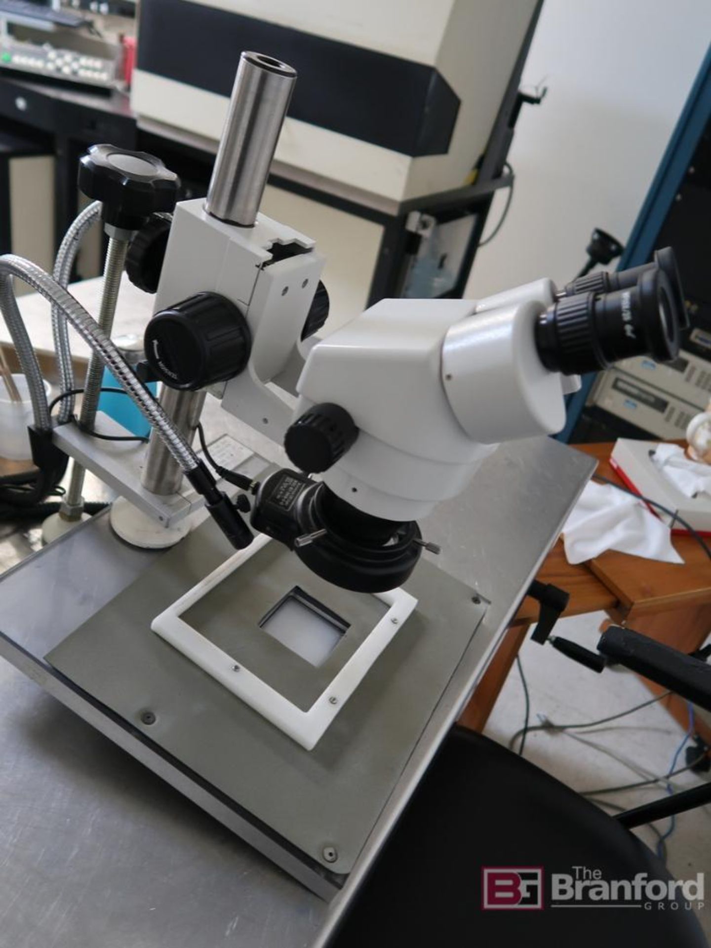 Adjustable Height Work Table, Microscope, (2) Fiberoptic Light Power ...