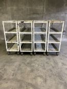 Lot of (4) 4-Shelf Welded Steel Heavy Duty Mobile Racks, 56"L x 20"W x 56"H