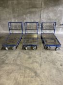 Lot of (3) 5ft Metal Wire Grated Platform Shopping Cart Truck w/ Basket (Blue) – 60" x 36" x 38"