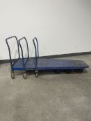 Lot of (3) 5ft Metal Platform Trucks (Blue)- 60"L x 36"W x 44"H