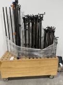 Assortment of Pipe Clamps in Rolling Wooden Cart