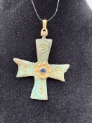 8K Yellow Gold Bronze Noveau Cross Pendant, 13.8 G 8K Yellow Gold Bronze Noveau Cross Pendant, 13.8
