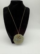 14K Yellow Gold Flower Jade Pendant on 14k 20" Gol 14K Yellow Gold Flower Jade Pendant on 14k 20"...