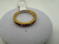 14K Yellow Gold Diamond.08 Ruby .88 Band Ring, 1.5 14K Yellow Gold Diamond.08 Ruby .88 Band Ring,...