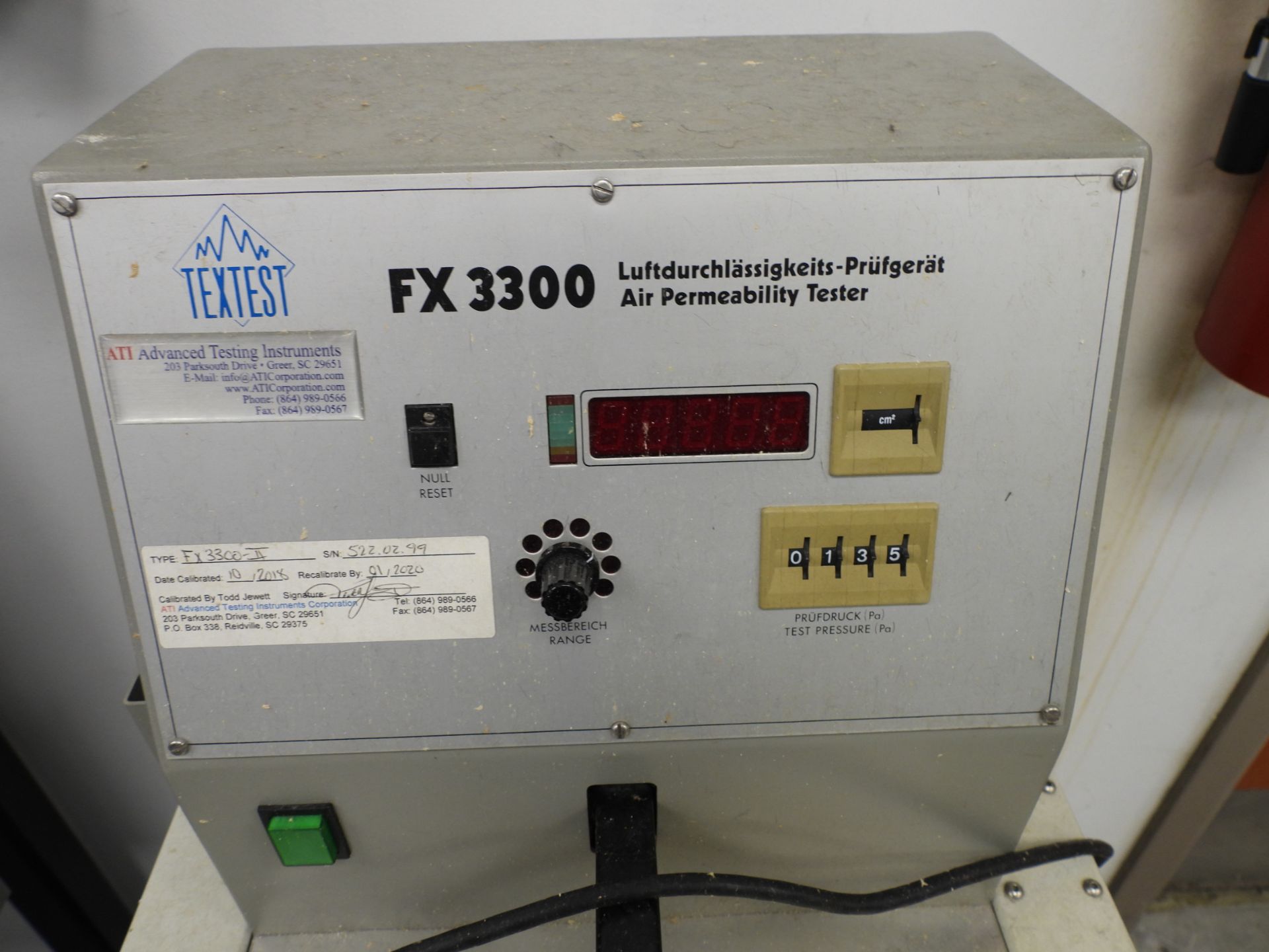 Textest Model FX3300 Air Permeability Tester
