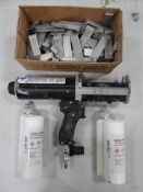 Mix Pac Type DP-200-70 Pneumatic Adhesive dispenser; (2) Corian Joint Adhesive tubes; backsplash