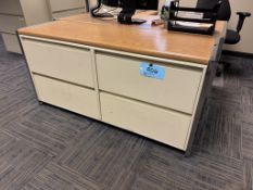 Lot- (2) 4-Drawer Lateral File Cabinets with Wood Top, (1) 2-Drawer Cabinet with Top Compartment