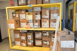 Lot - Powder Coating Material on (2) Shelves, Including: Orange, Ultramarine Blue, Banner Blue, Etc.