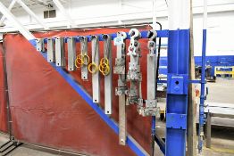 Lot - Overhead Trolly Hangers on (1) Rack