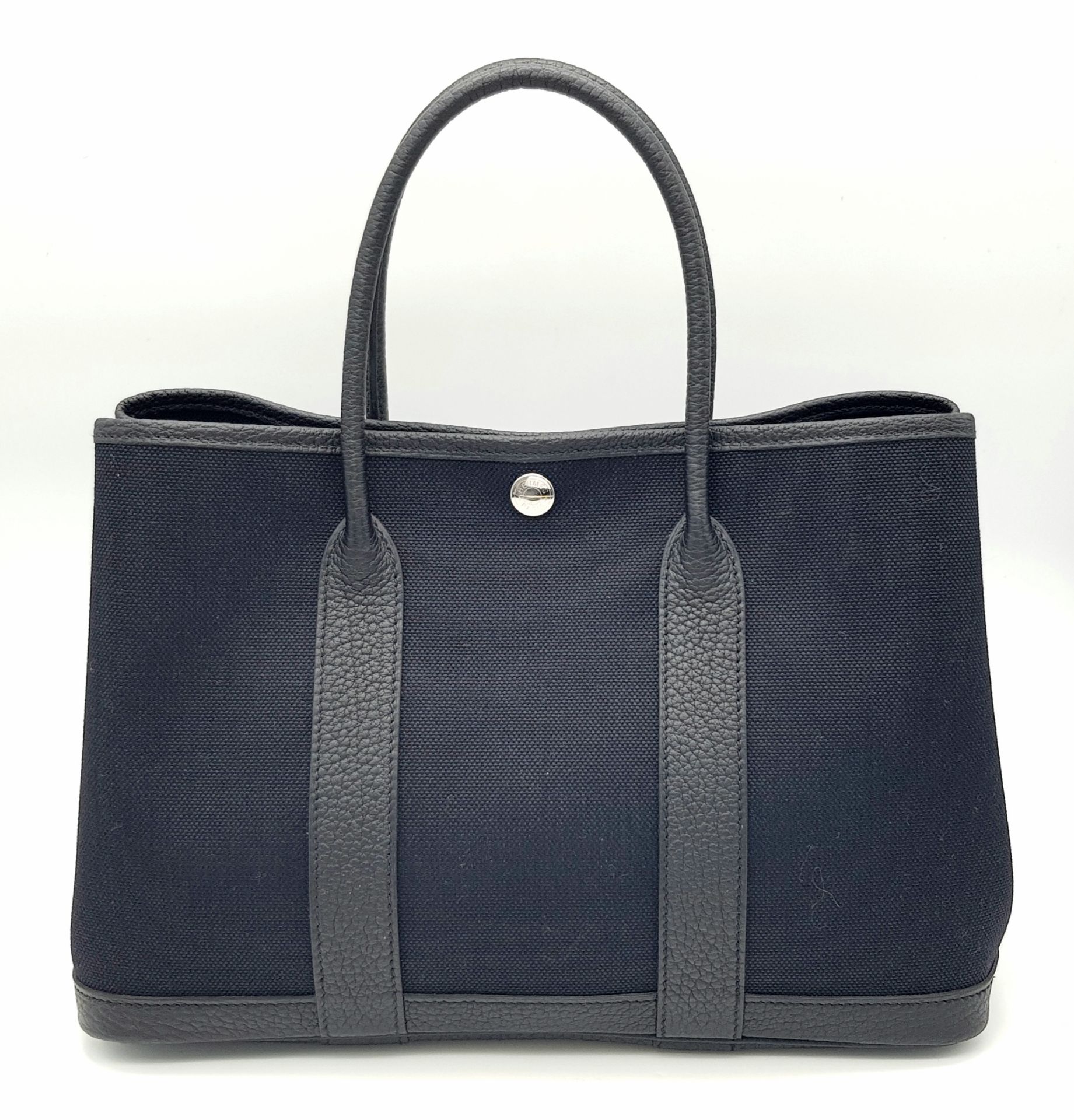 A Hermès Garden Party 30 Black Canvas and Leather Tote Bag. Black canvas exterior with black - Image 3 of 12
