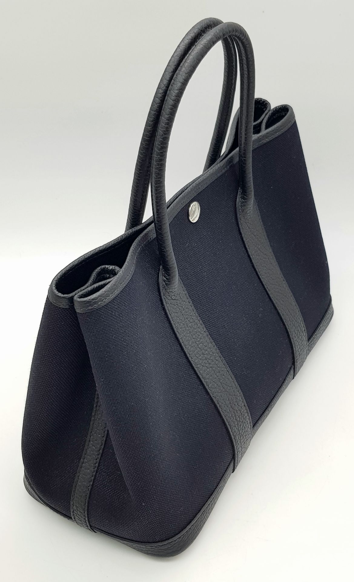 A Hermès Garden Party 30 Black Canvas and Leather Tote Bag. Black canvas exterior with black - Image 5 of 12