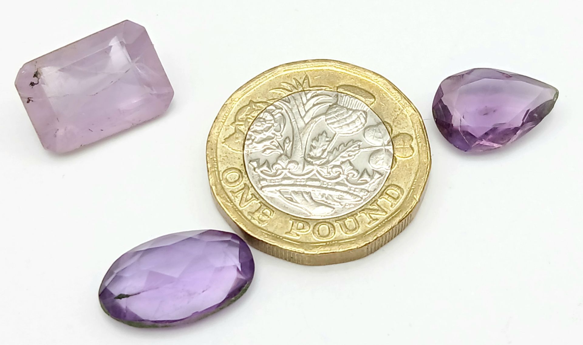 Three Pieces of 16ctw Faceted Amethyst Gemstones. Mixed shapes. Ref: V.C.62 - Image 3 of 3