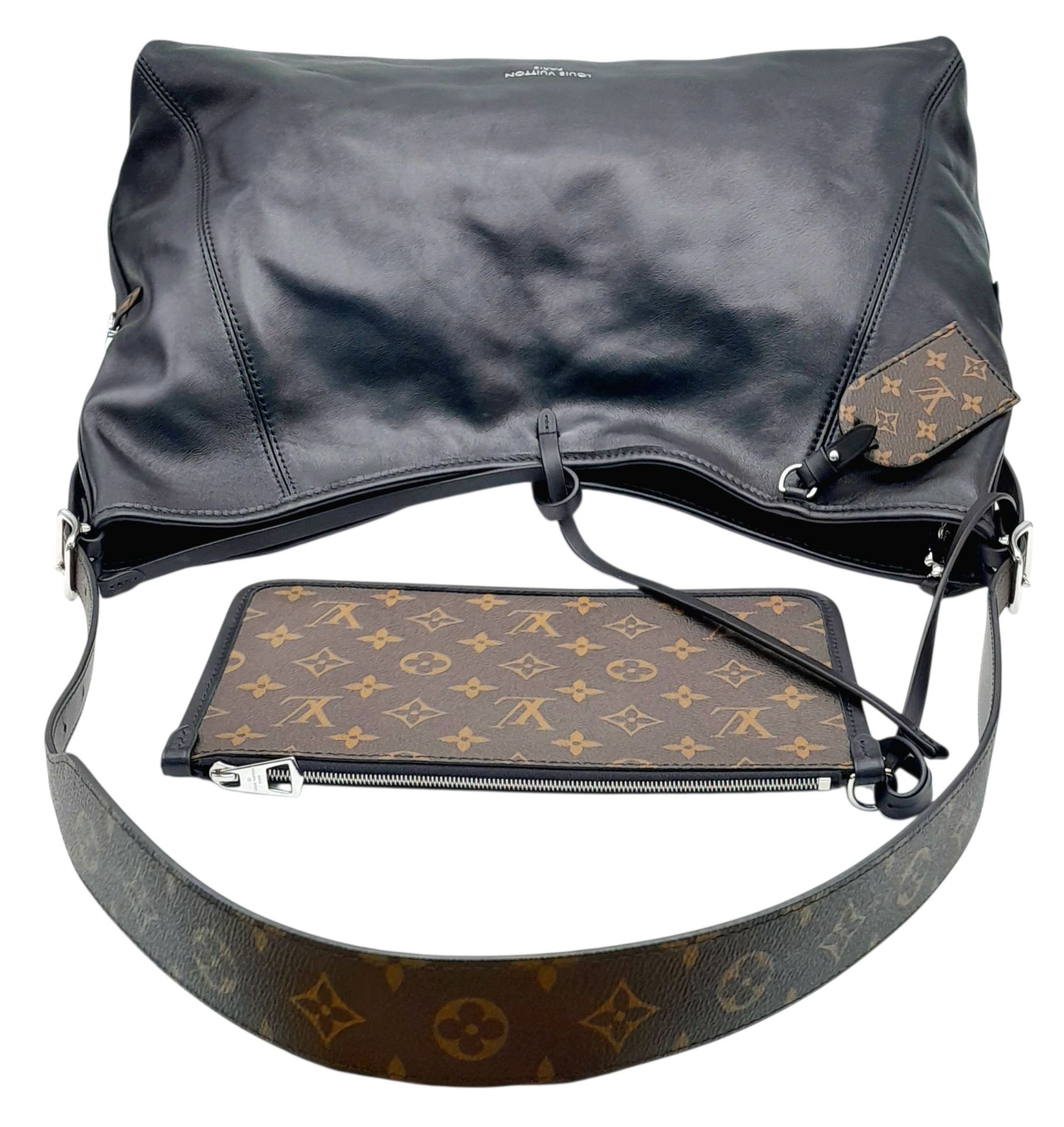 A Louis Vuitton Black Leather Graceful MM Hobo Bag. Black leather with monogram-coated canvas - Image 4 of 8