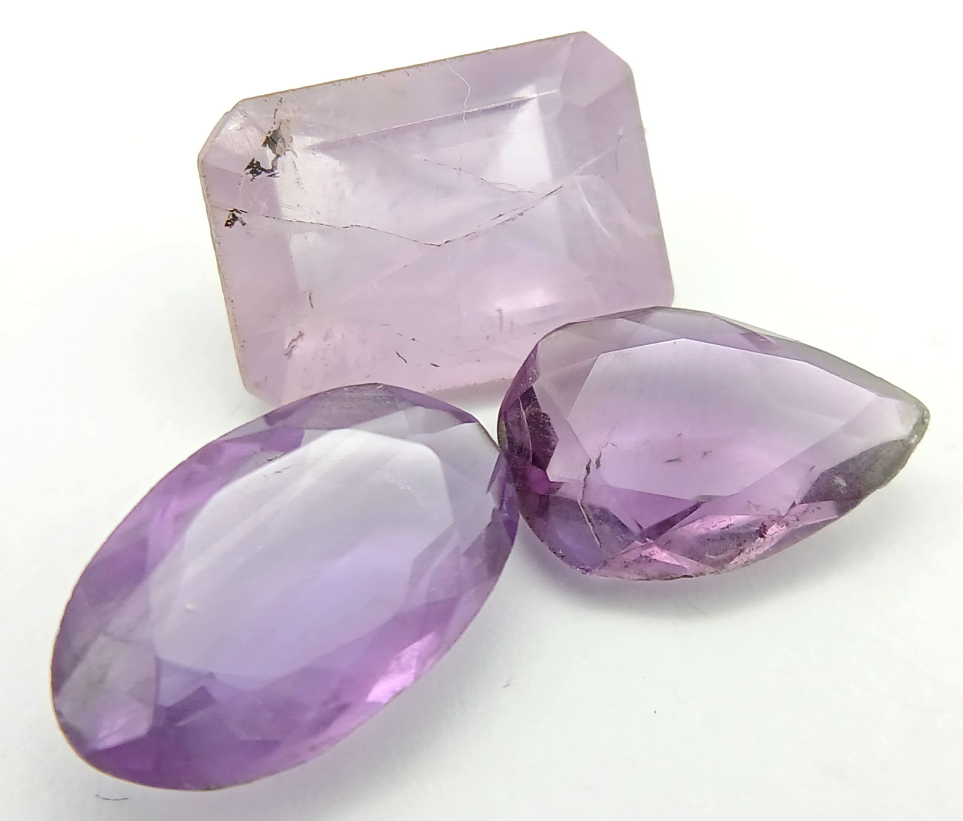 Three Pieces of 16ctw Faceted Amethyst Gemstones. Mixed shapes. Ref: V.C.62
