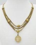 An Antique 9K Gold Albertina Watch Chain with Coin Locket Fob. 42cm. 26.05g.