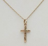 Traditional 9 CARAT GOLD HALLMARKED DAINTY CROSS PENDANT and CHAIN Necklace. 1. 8 Grams. Cross : 2