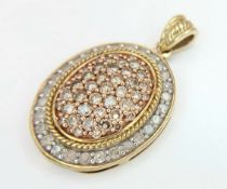 Beautiful 9 CARAT GOLD OVAL PENDANT , Absolutely Smothered in DIAMONDS. 3.6 Grams. Approx 2.8 cm