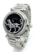 A FABULOUS CARTIER 'Pasha De Cartier' Diamond Automatic Ladies Watch. Stainless steel bracelet and