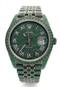 A Rolex Datejust Emerald 'Grinch' Automatic Gents Watch. Model 126300. Stainless steel bracelet