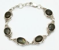 A Sterling Silver Labradorite Set Tennis Bracelet-18.5cm Length. Set with Six 1.1cm Long Labradorite