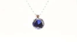 Round Sapphire Blue 1.6 Carat 18K White Gold Pendant and Chain - Necklace