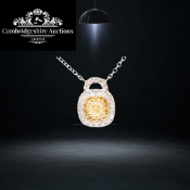 Cushion Shape 1.20 Carat Fancy Yellow Natural Diamond Pendant & Chain - 18k white gold - Necklace
