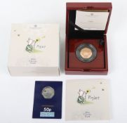 Royal Mint Gold Proof Winnie The Pooh 50p, Piglet, (15.5g), with corresponding Change Checker 50p,