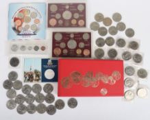 Selection of GB coins, including 2x Farewell Churchill sets, 2000 BUNC set, USA 1964 set,