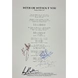 U2, â€œWith or Without Youâ€ Signed Lyric Sheet