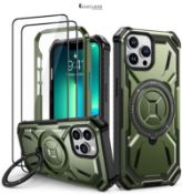 Lanhiem Mobile Phone Case for iPhone 11 Pro Case with 2 Pieces Tempered Glass and 360° Ring Stand,