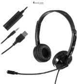 USB Headset with Microphone Noise Cancelling & Audio Controls, Stereo PC Headphone for Business Sky