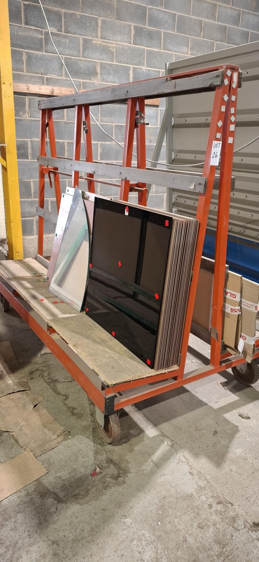1 X MOBILE A RACKS IN ORANGE (PLEASE NOTE - GLASS NOT INCLUDED ...
